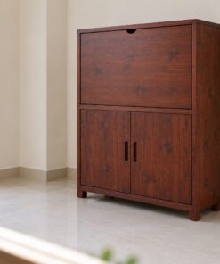 Tủ Rượu Mini TRM23 - Cánh Lật Xuống Làm Mặt Rót, Gỗ Thông Màu Nâu Đỏ
