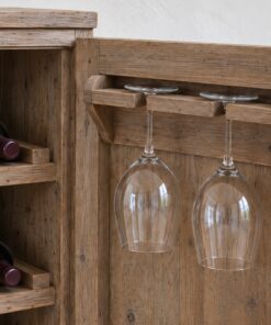 Tủ Rượu Mini TRM25 - Một Cánh Mở Giá Treo Ly Mặt Trong Cánh, Gỗ Thông Màu Vintage