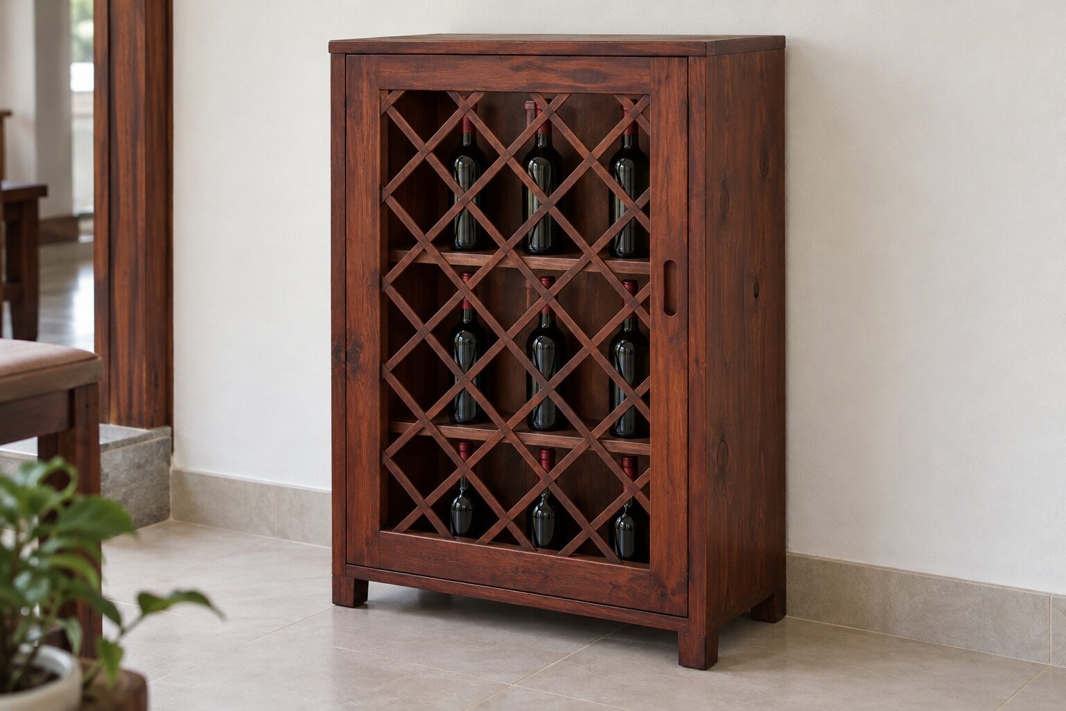 Tủ Rượu Mini TRM27 - Một Cánh Khung Lưới Gỗ Mắt Cáo, Gỗ Thông Màu Nâu Đỏ Tủ Rượu Mini TRM27 - Một Cánh Khung Lưới Gỗ Mắt Cáo, Gỗ Thông Màu Nâu Đỏ