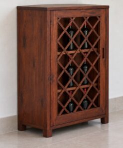 Tủ Rượu Mini TRM27 - Một Cánh Khung Lưới Gỗ Mắt Cáo, Gỗ Thông Màu Nâu Đỏ