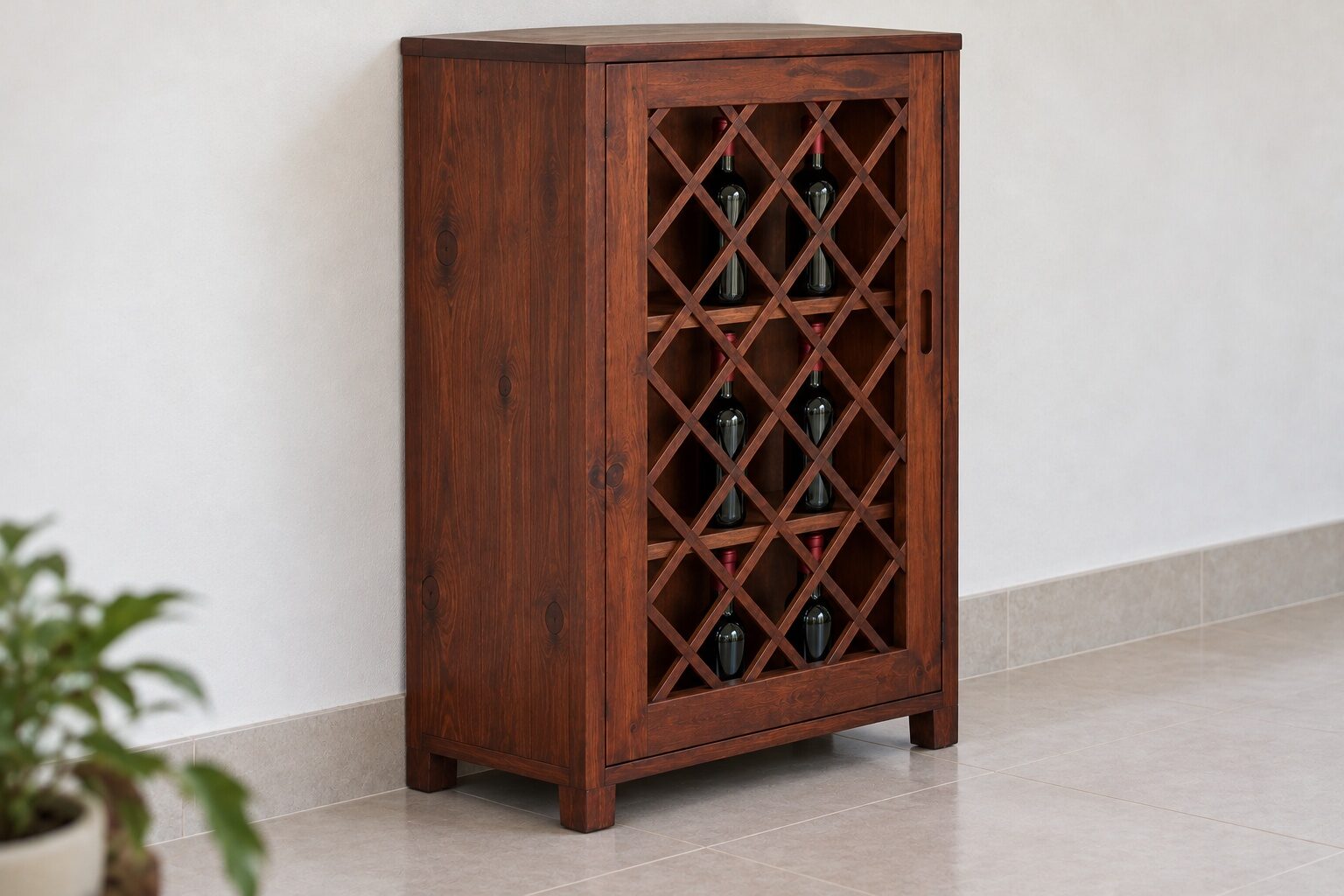 Tủ Rượu Mini TRM27 - Một Cánh Khung Lưới Gỗ Mắt Cáo, Gỗ Thông Màu Nâu Đỏ Tủ Rượu Mini TRM27 - Một Cánh Khung Lưới Gỗ Mắt Cáo, Gỗ Thông Màu Nâu Đỏ