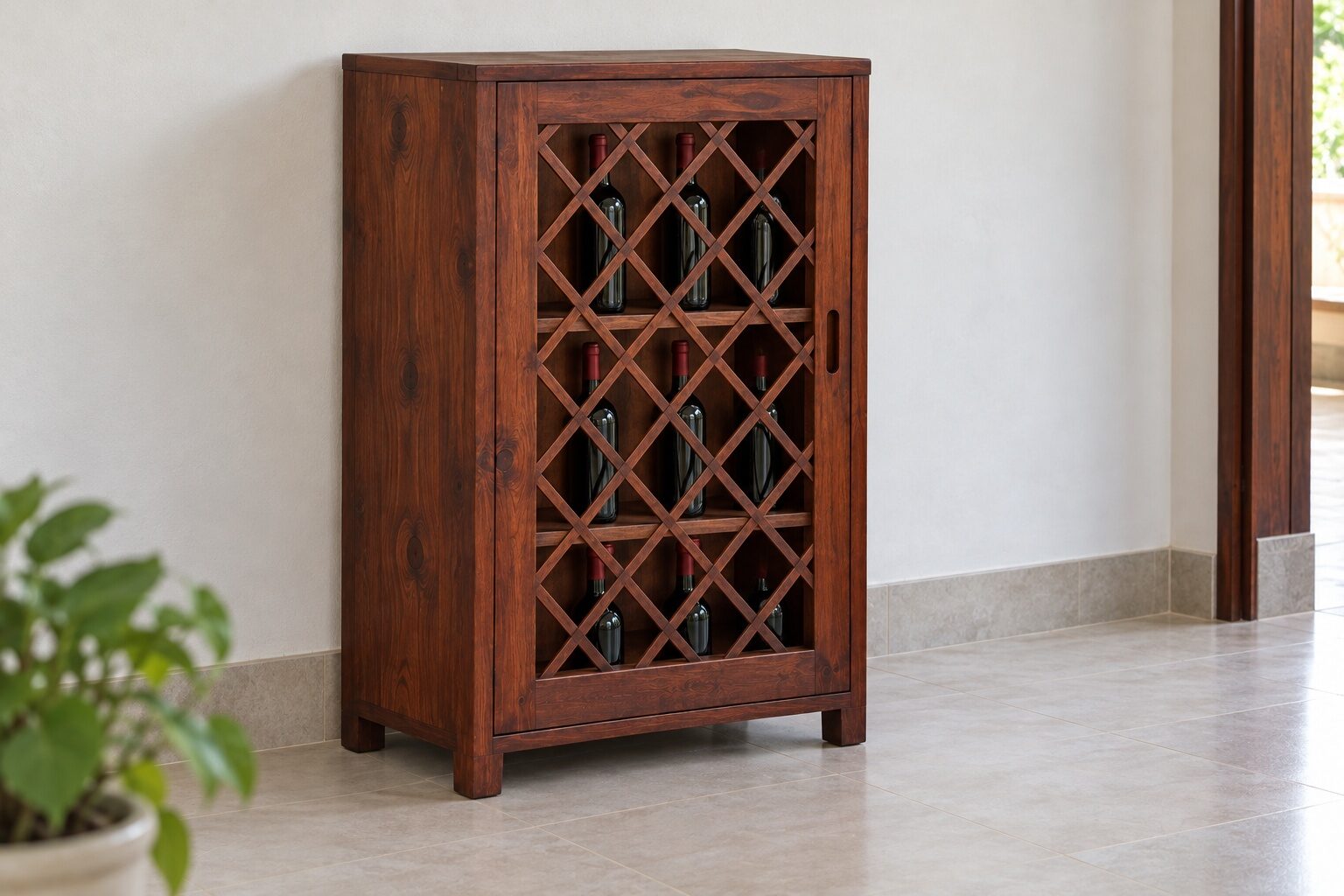 Tủ Rượu Mini TRM27 - Một Cánh Khung Lưới Gỗ Mắt Cáo, Gỗ Thông Màu Nâu Đỏ Tủ Rượu Mini TRM27 - Một Cánh Khung Lưới Gỗ Mắt Cáo, Gỗ Thông Màu Nâu Đỏ