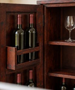 Tủ Rượu Mini TRM28 - Hai Cánh Mở Ô Chai Gắn Mặt Trong Cánh, Gỗ Thông Màu Nâu Cánh Gián