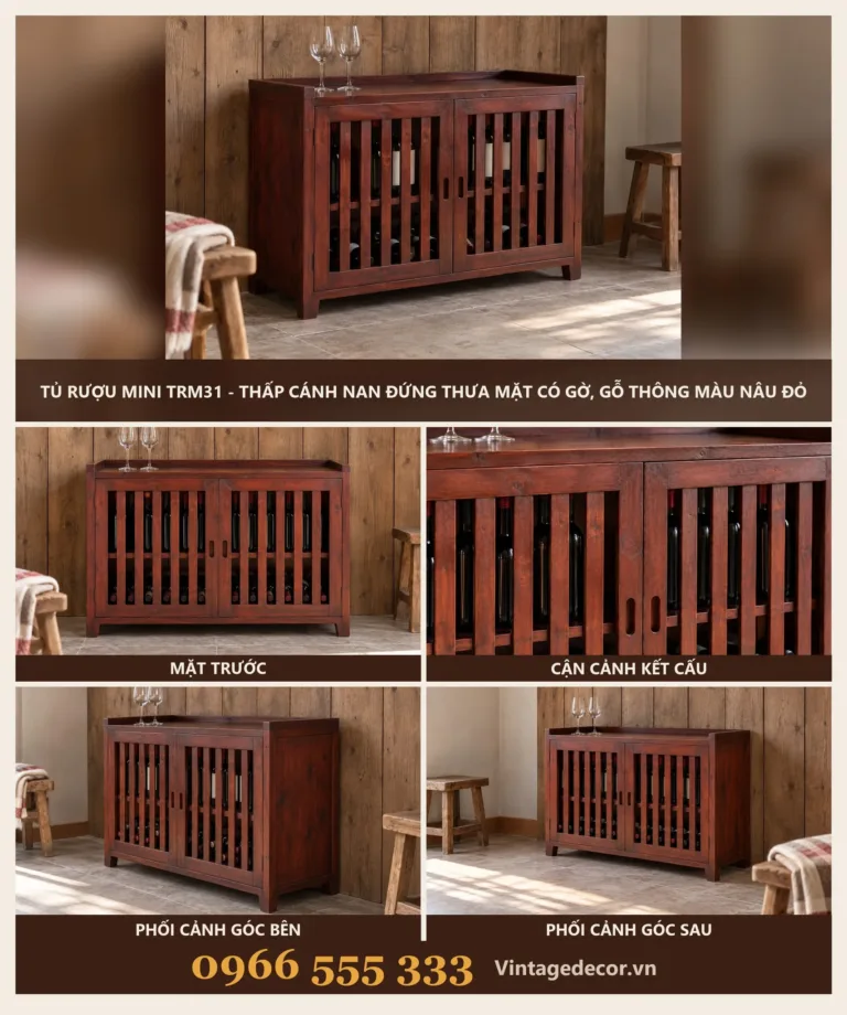 Tủ Rượu Mini TRM31 Thấp Cánh Nan Đứng Thưa