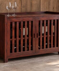 Tủ Rượu Mini TRM31 - Thấp Cánh Nan Đứng Thưa Mặt Có Gờ, Gỗ Thông Màu Nâu Đỏ