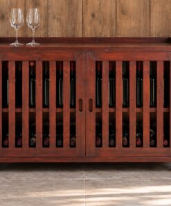 Tủ Rượu Mini TRM31 - Thấp Cánh Nan Đứng Thưa Mặt Có Gờ, Gỗ Thông Màu Nâu Đỏ