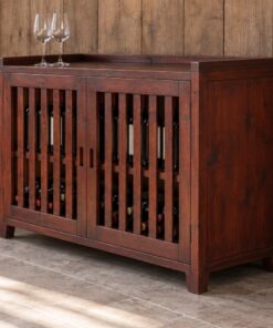 Tủ Rượu Mini TRM31 - Thấp Cánh Nan Đứng Thưa Mặt Có Gờ, Gỗ Thông Màu Nâu Đỏ