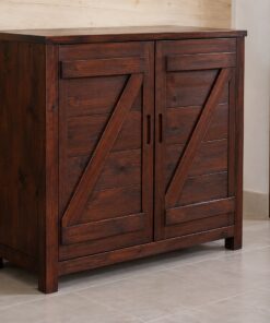 Tủ Rượu Mini TRM32 - Hai Cánh Ván Ngang Giằng Chữ Z, Gỗ Thông Màu Nâu Cánh Gián