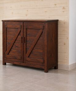 Tủ Rượu Mini TRM32 - Hai Cánh Ván Ngang Giằng Chữ Z, Gỗ Thông Màu Nâu Cánh Gián