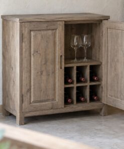 Tủ Rượu Mini TRM33 - Hai Cánh Ô Ván Nổi Viền Chỉ, Gỗ Thông Màu Vintage