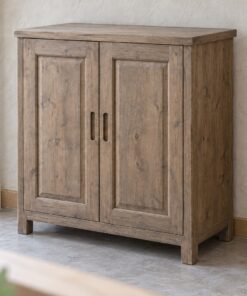 Tủ Rượu Mini TRM33 - Hai Cánh Ô Ván Nổi Viền Chỉ, Gỗ Thông Màu Vintage