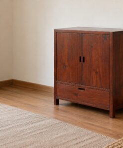 Tủ Rượu Mini TRM35 - Hai Cánh Một Ngăn Kéo Ngang Dưới, Gỗ Thông Màu Nâu Đỏ