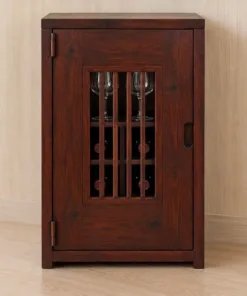 Tủ Rượu Mini TRM37 - Một Cánh Ô Song Gỗ Nhỏ Giữa Cánh, Gỗ Thông Màu Nâu Cánh Gián