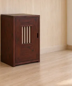Tủ Rượu Mini TRM37 - Một Cánh Ô Song Gỗ Nhỏ Giữa Cánh, Gỗ Thông Màu Nâu Cánh Gián