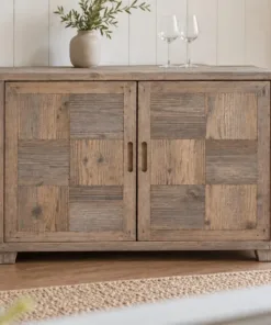 Tủ Rượu Mini TRM38 - Hai Cánh Mặt Ván Ghép Ô Bàn Cờ, Gỗ Thông Màu Vintage