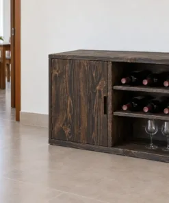 Tủ Rượu Mini TRM39 - Nửa Cánh Kín Nửa Kệ Mở, Gỗ Thông Màu Gỗ Cháy