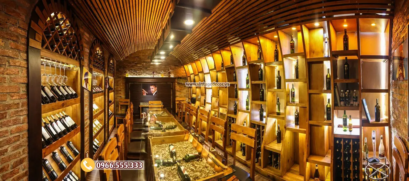 Thi công hầm rượu nhà hàng vintage BR81