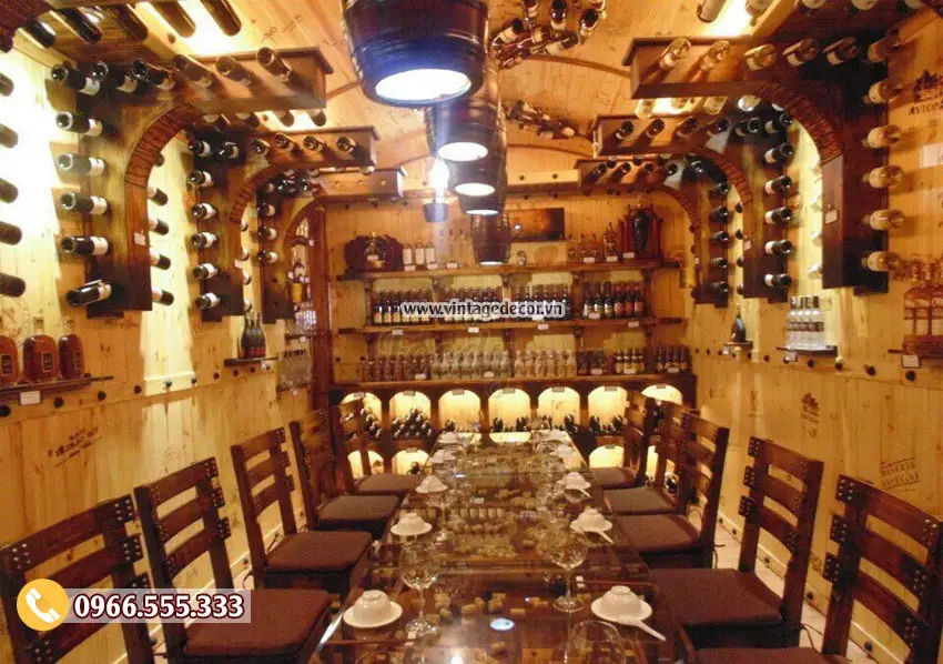 Mẫu thi công nhà hàng hầm rượu gỗ thông nhập khẩu đẹp BR88