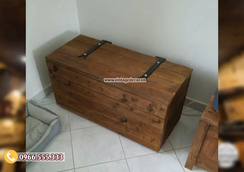 Mẫu rương gỗ thông đặt góc nhà đựng đồ RG24