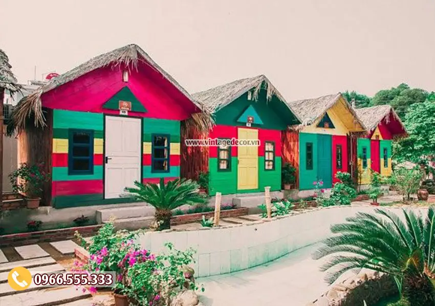 Thiết kế kiểu nhà gỗ bungalow mô hình khu du lịch sinh thái
