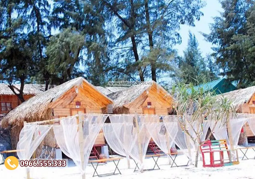 Thiết kế kiểu nhà gỗ bungalow mô hình khu du lịch sinh thái