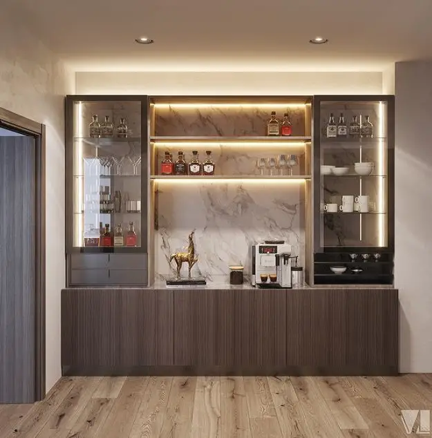 kệ đựng rượu bằng gỗ theo phong cách cổ điển