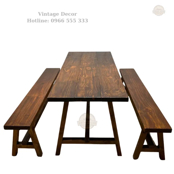 Bàn gỗ thông - ghế băng dài 1