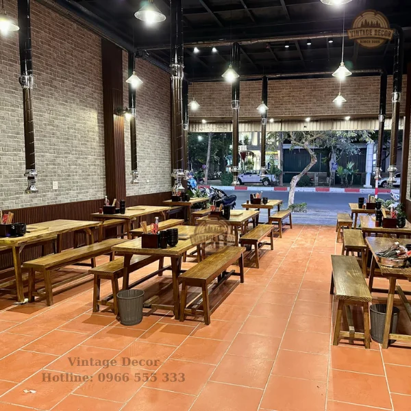 Bàn gỗ thông - ghế băng dài 7